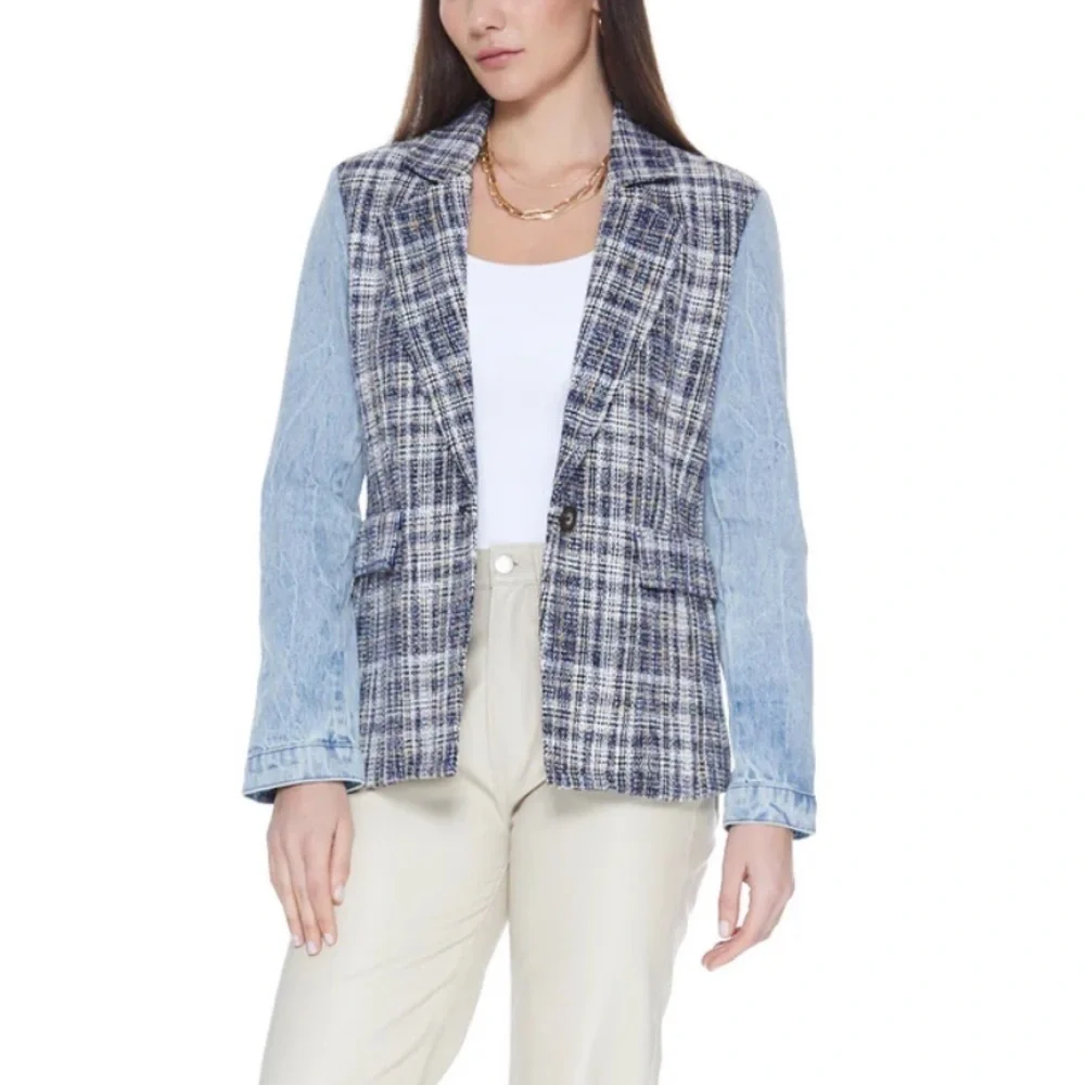 BLUE REVIVAL MIX DENIM HELEN BLAZER IN TWEED BLAZER SIZE S